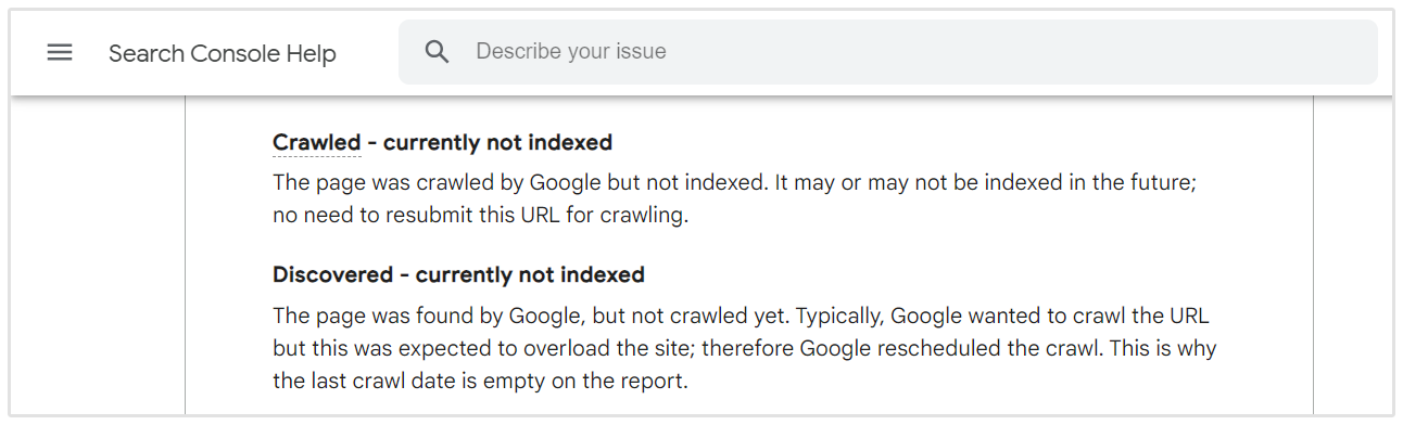 Problemas de indexação do Google Search Console